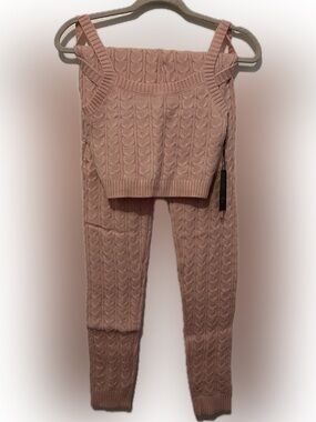 iris Cable-Knit Pink Sweater Tank & leggings Set